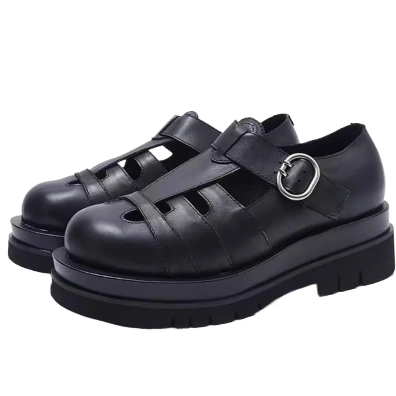 Retro Roman™ Men’s Gladiator Sandals – Genuine Leather Woven Platform Height Increasing Summer Shoes 1