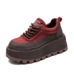 RetroLuxe™ Women’s Genuine Leather Platform Sneakers – Retro Flat Thick Heel Casual Shoes 6