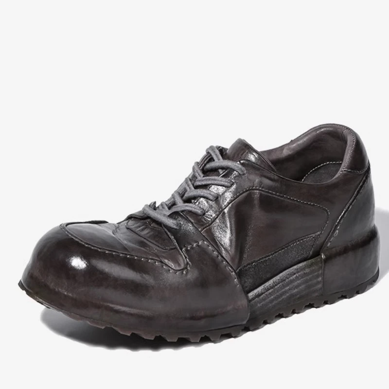 UNITYPUREMAX™ Handmade Retro Board Shoes – Men’s Cowhide & Horsehide Leather Sneakers, Goodyear Thick Sole Casual Dad Shoes 3