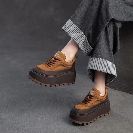 RetroLuxe™ Women’s Genuine Leather Platform Sneakers – Retro Flat Thick Heel Casual Shoes 2