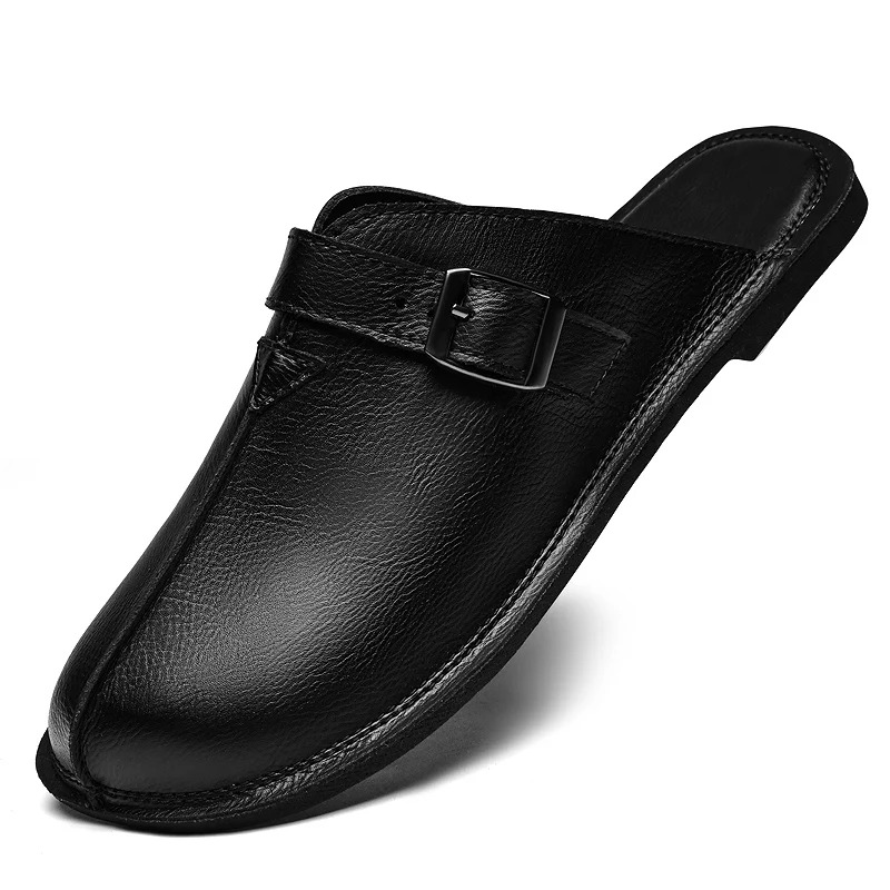 Classic Men’s Leather Summer Slippers – Lightweight Outdoor Half-Drag Sandals 3