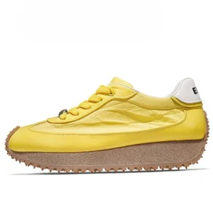 UNITYPUREMAX™ Yellow Thick Bottom Leather & Fabric Training Sneakers – Breathable, Height-Increasing Casual Shoes 1
