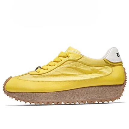 UNITYPUREMAX™ Yellow Thick Bottom Leather & Fabric Training Sneakers – Breathable, Height-Increasing Casual Shoes 1