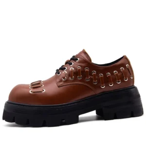 UNITYPUREMAX™ European Rivet Buckle Derby Shoes – Men’s Genuine Leather Casual Height Increasing Shoes 1