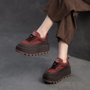 RetroLuxe™ Women’s Genuine Leather Platform Sneakers – Retro Flat Thick Heel Casual Shoes 1