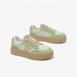 StarLuxe™ Handmade Women’s Leather Sneakers – Mixed Color Star Trainers with 3.9cm Heel