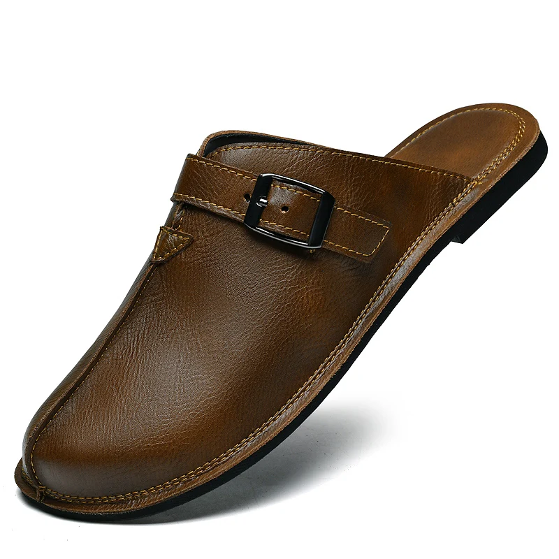 Classic Men’s Leather Summer Slippers – Lightweight Outdoor Half-Drag Sandals 2