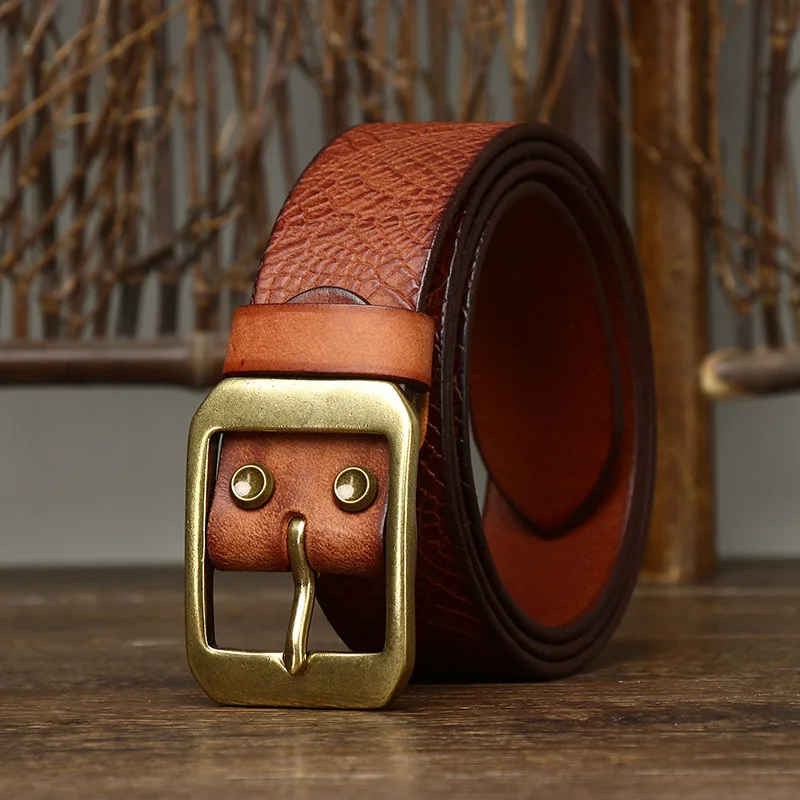 UNITYPUREMAX™ 3.8CM Men’s Retro Cowboy Leather Belt – Copper Pin Buckle 22