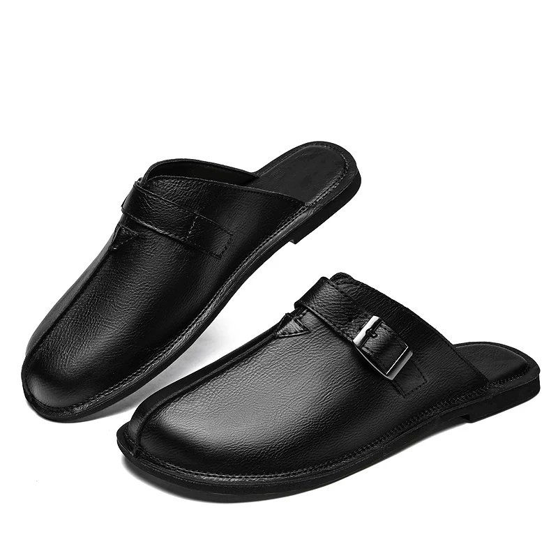 Classic Men’s Leather Summer Slippers – Lightweight Outdoor Half-Drag Sandals 4
