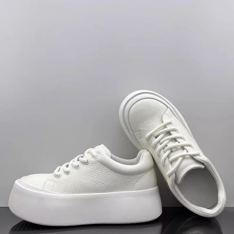 UNITYPUREMAX Little White™ — Korean Genuine Leather Height-Boost Sneakers, Hidden 5–8cm Lift, Sponge-Cake Sole, White/Black, Sizes 38–43 4