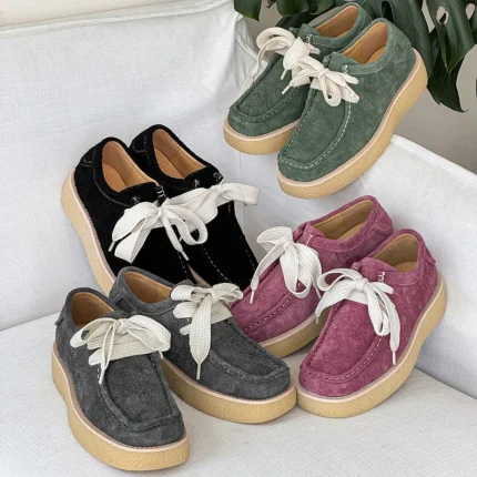 Thick-Soled Luxurious Suede Derby Sneakers – Unisex Handmade Casual Spring Shoes 1