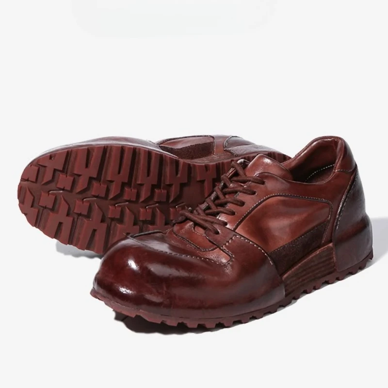 UNITYPUREMAX™ Handmade Retro Board Shoes – Men’s Cowhide & Horsehide Leather Sneakers, Goodyear Thick Sole Casual Dad Shoes 4