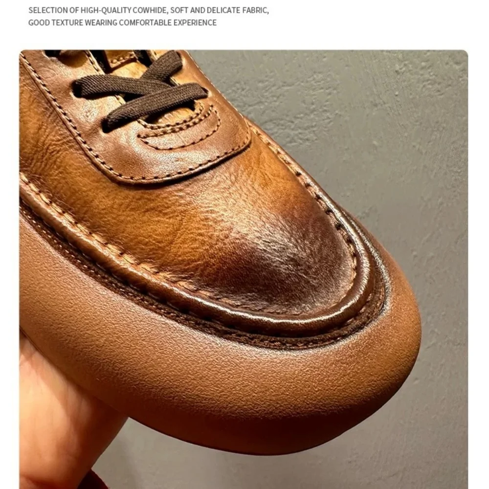 Vintage Handmade Cowhide Casual Shoes for Men | UNITYPUREMAX Thick Sole Round Toe Lace-Up 3