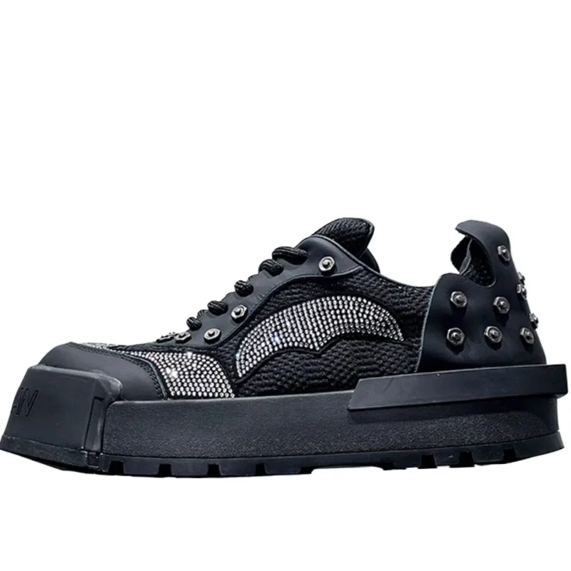 RivetCraft™ Men’s Retro Bread Shoes – Cowhide & Mesh Rivet Sneakers with Thick Sole 1