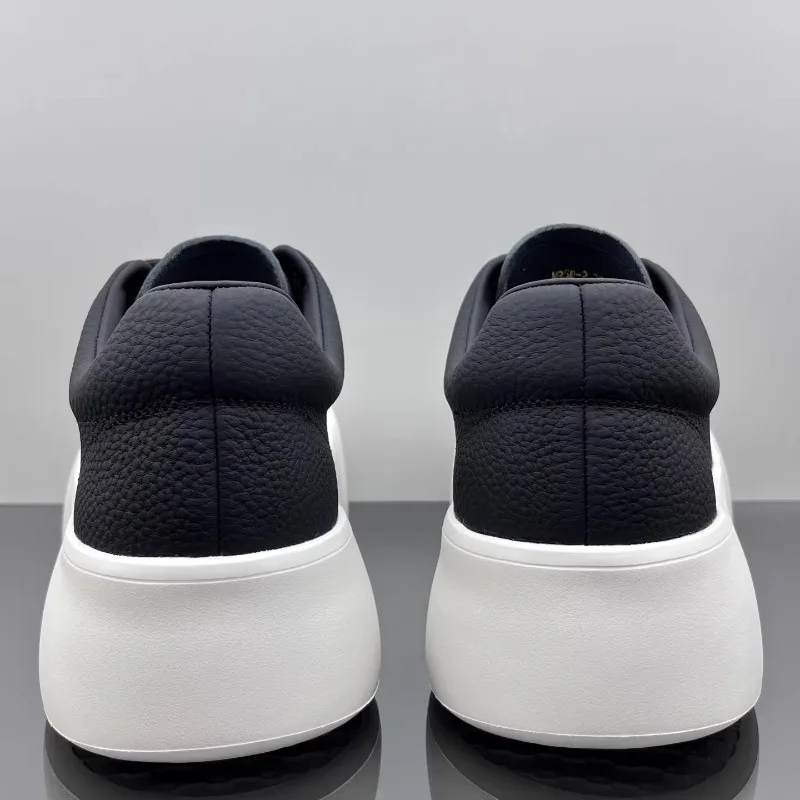 UNITYPUREMAX Little White™ — Korean Genuine Leather Height-Boost Sneakers, Hidden 5–8cm Lift, Sponge-Cake Sole, White/Black, Sizes 38–43 5