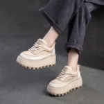 RetroLuxe™ Women’s Genuine Leather Platform Sneakers – Retro Flat Thick Heel Casual Shoes 3