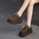 RetroLuxe™ Women’s Genuine Leather Platform Sneakers – Retro Flat Thick Heel Casual Shoes 4