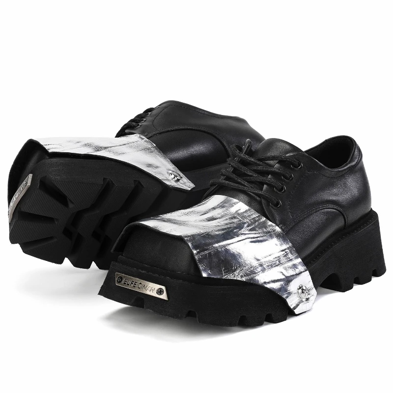 British Original™ Black Silver Derby Shoes – Genuine Leather Casual Dress Footwear 3