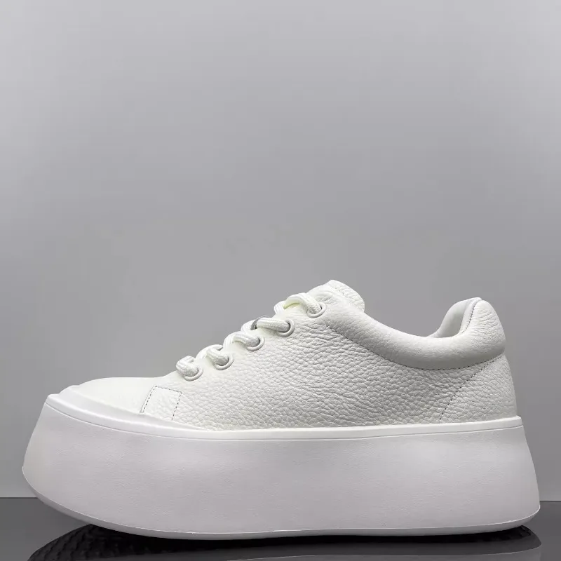 UNITYPUREMAX Little White™ — Korean Genuine Leather Height-Boost Sneakers, Hidden 5–8cm Lift, Sponge-Cake Sole, White/Black, Sizes 38–43 2