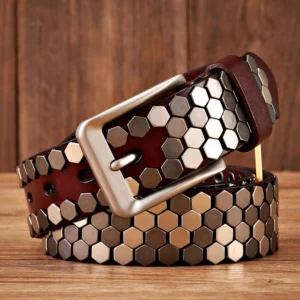 UNITYPUREMAX™ 3.8CM Men’s Studded Leather Belt – Hip Hop Streetwear 1