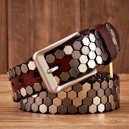 UNITYPUREMAX™ 3.8CM Men’s Studded Leather Belt – Hip Hop Streetwear 1