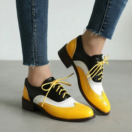 Women’s Oxford Brogue Shoes – Yellow & Blue Mixed Color 1