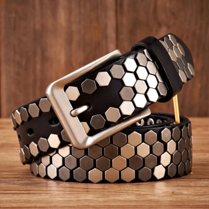 UNITYPUREMAX™ 3.8CM Men’s Studded Punk Leather Belt – Hip Hop Streetwear 2