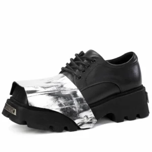 British Original™ Black Silver Derby Shoes – Genuine Leather Casual Dress Footwear 1