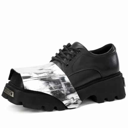 British Original™ Black Silver Derby Shoes – Genuine Leather Casual Dress Footwear 1