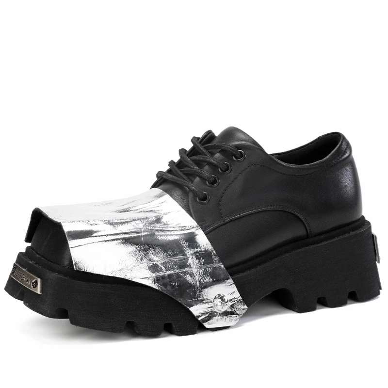 British Original™ Black Silver Derby Shoes – Genuine Leather Casual Dress Footwear 1