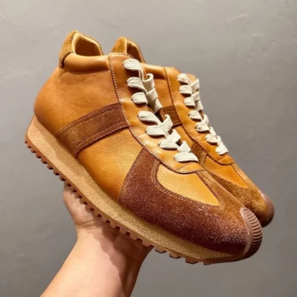 UNITYPUREMAX™ Retro Men’s Mid-Top Leather Sneakers – Trendy Casual Patchwork Shoes 1