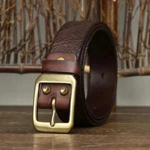 UNITYPUREMAX™ 3.8CM Men’s Retro Cowboy Leather Belt – Copper Pin Buckle 1