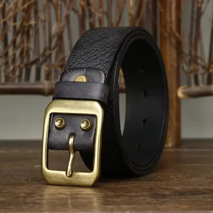 UNITYPUREMAX™ 3.8CM Men’s Retro Cowboy Leather Belt – Copper Pin Buckle 2