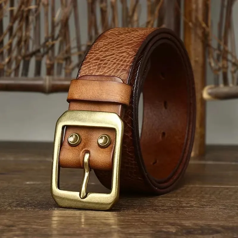 UNITYPUREMAX™ 3.8CM Men’s Retro Cowboy Leather Belt – Copper Pin Buckle 3