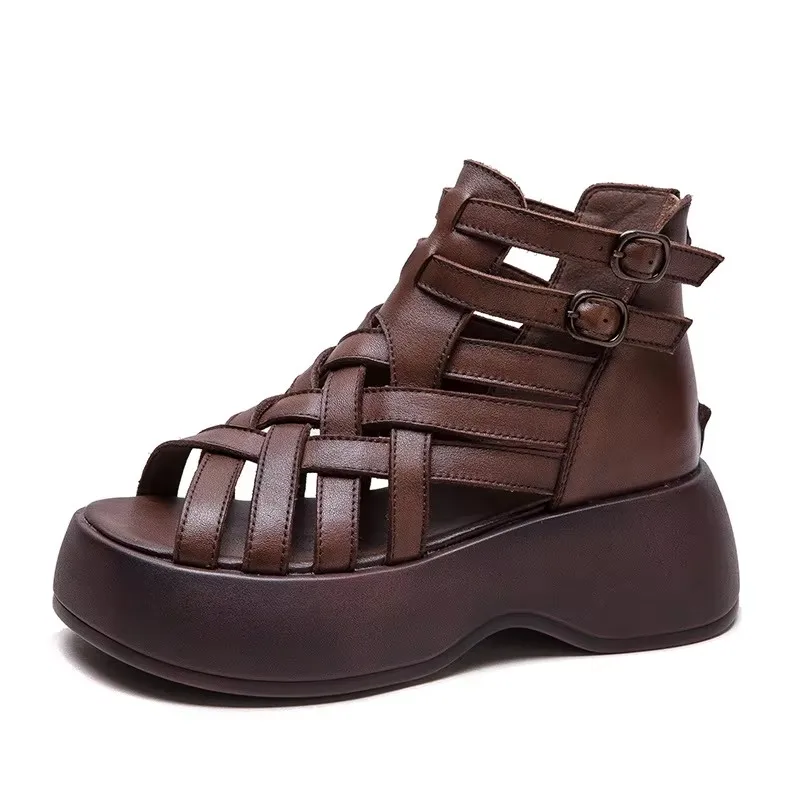 WovenGrace™ Women’s Leather Wedge Booties – 6cm Peep Toe Summer Sandals 2