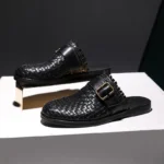UNITYPUREMAX™ Men’s Leather Covered-Toe Mules – British Buckle Summer Slides 5