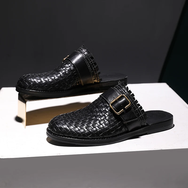 UNITYPUREMAX™ Men’s Leather Covered-Toe Mules – British Buckle Summer Slides 5