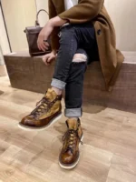 UNITYPUREMAX™ Vintage Patchwork Canvas & Cowhide Leather Boots — Handmade British-Style High-Top Retro Cargo Boots 9