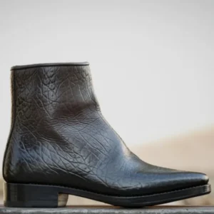 UNITYPUREMAX™ Handmade Cowhide Ankle Boots for Men – Concise Round-Toe Zipper Boots in Genuine Leather 4