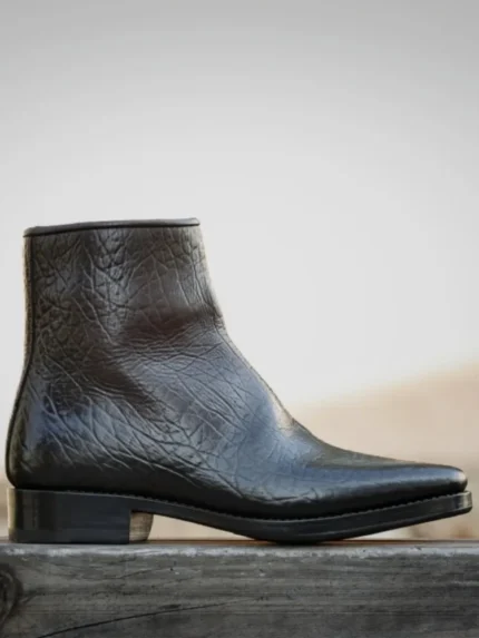 UNITYPUREMAX™ Handmade Cowhide Ankle Boots for Men – Concise Round-Toe Zipper Boots in Genuine Leather 4