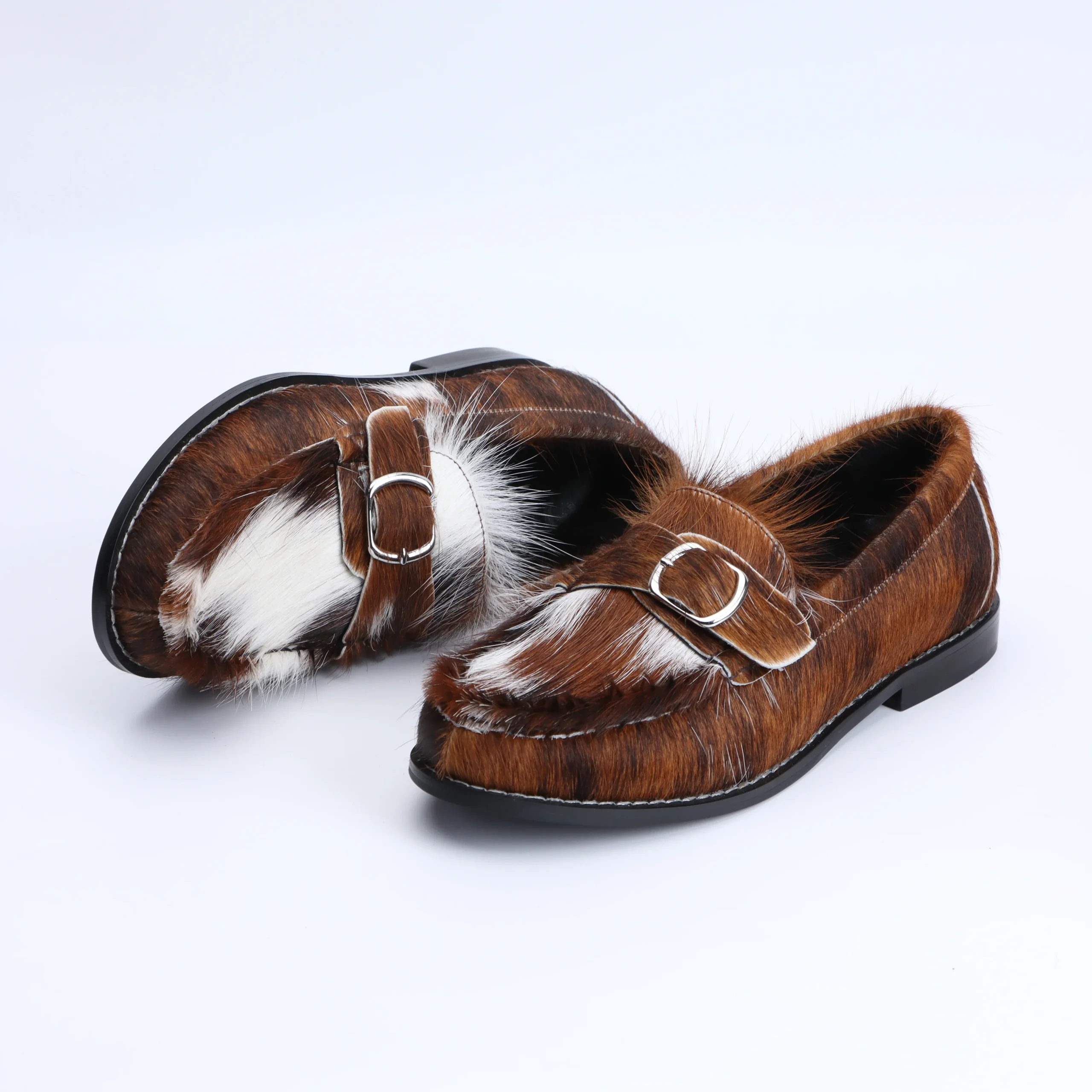 FurEase™ Luxury Cowhide Fur Loafers for Women – Handmade Designer Slip-On Flats with Leather Lining & Rubber Sole 3