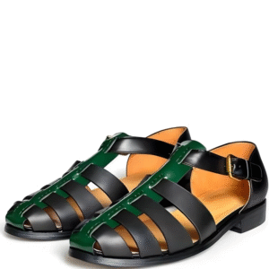 UNITYPUREMAX™ Summer Retro Men’s Hollow-Out Cow Leather Buckle Sandals — Handmade Leisure Comfort in Black & Green