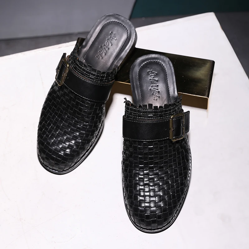 UNITYPUREMAX™ Men’s Leather Covered-Toe Mules – British Buckle Summer Slides 6