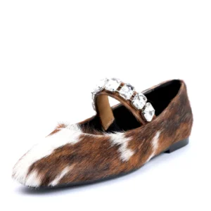Italia Grace™ Women’s Calf Hair Mary Jane Flats – Designer Luxury Leather Ballet Shoes 1