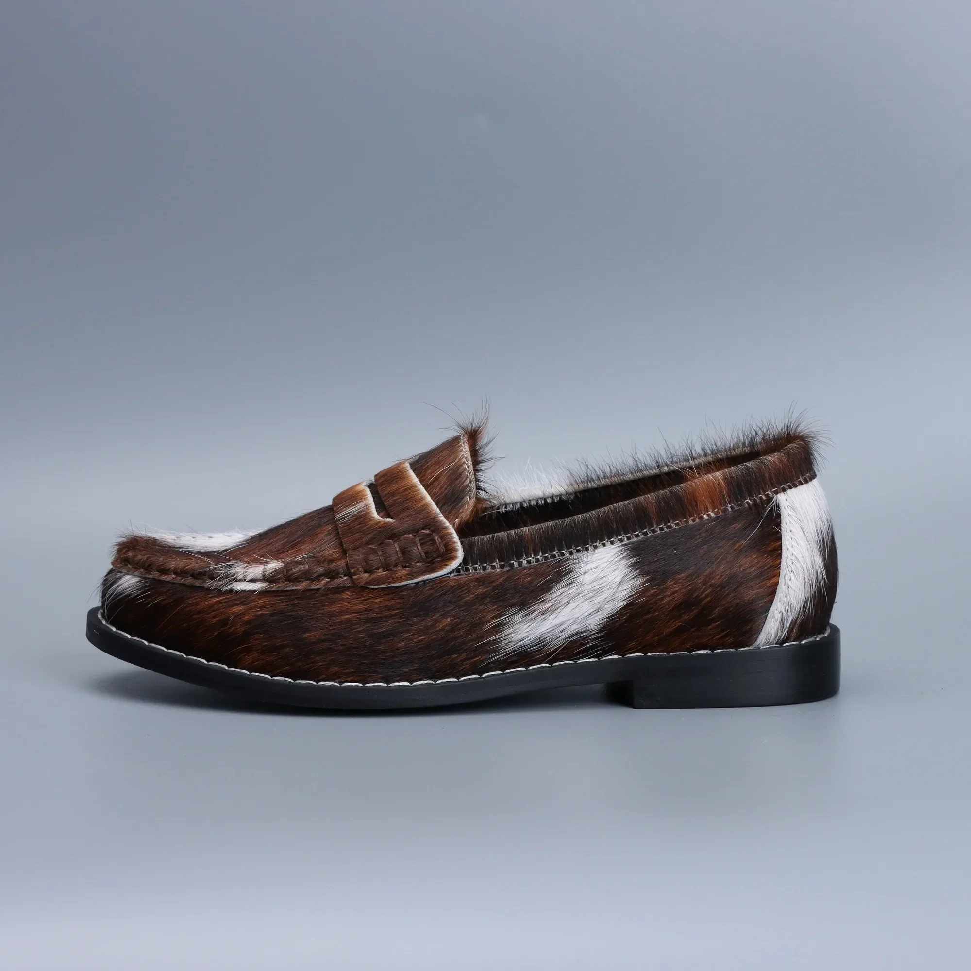 Wildmoor™ Women’s Natural Cowhair Penny Loafers – Vintage Western Leather Flats 3