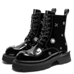 Genuine Leather Rivet Designer Height Increasing Boots for Women | UNITYPUREMAX™ British Street Fashion Patent Leather Height-Increasing Ankle Boots 1