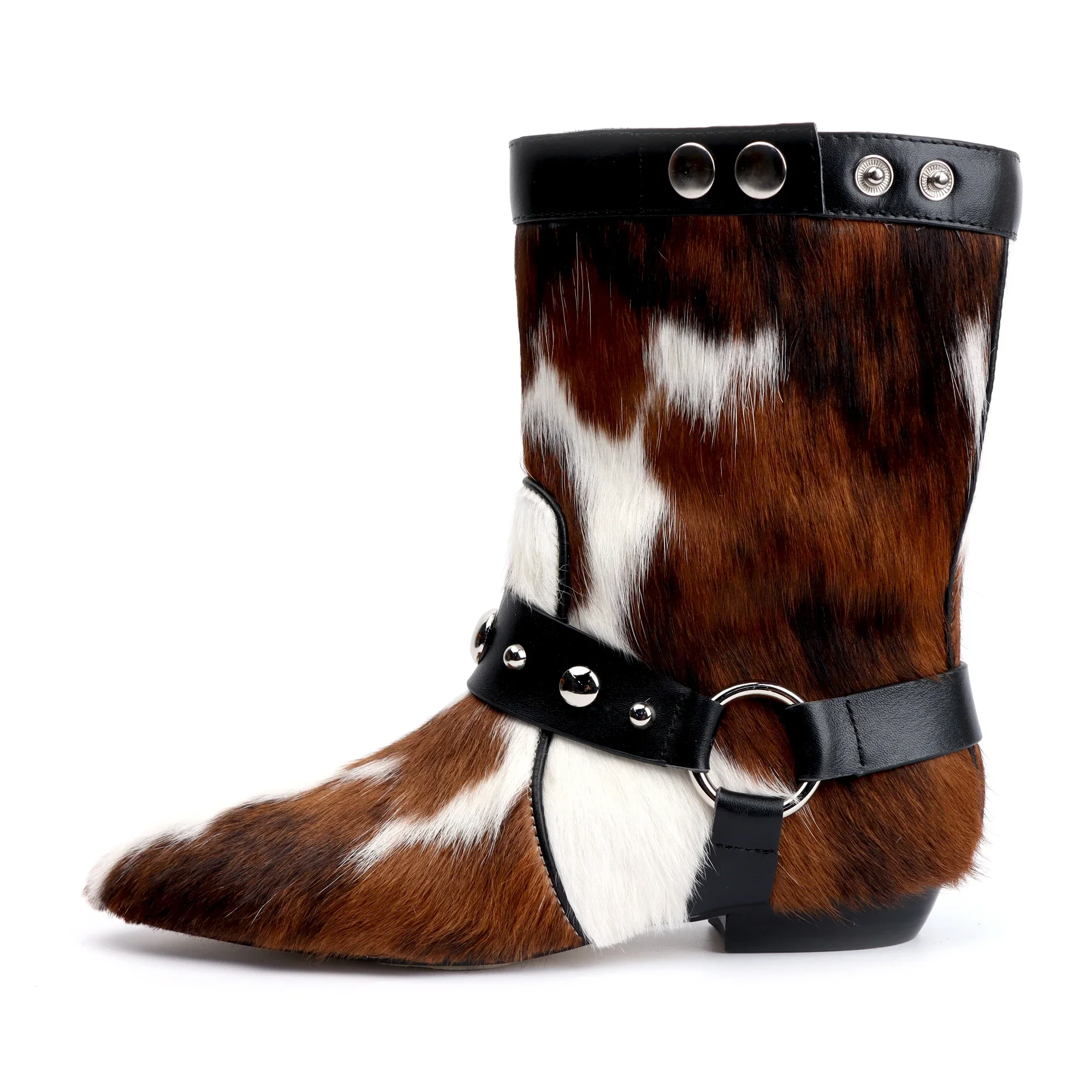 LuxePoint™ Women’s Calf Hair Leather Ankle Boots – Designer Low Heel Retro Zip Boots 3