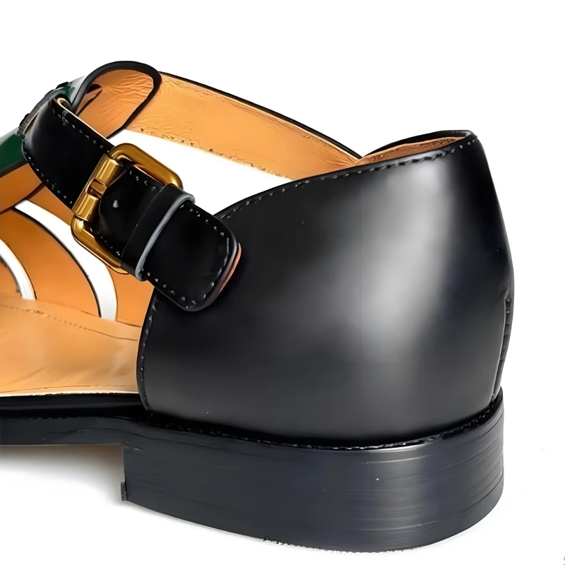 UNITYPUREMAX™ Summer Retro Men’s Hollow-Out Cow Leather Buckle Sandals — Handmade Leisure Comfort in Black & Green 8
