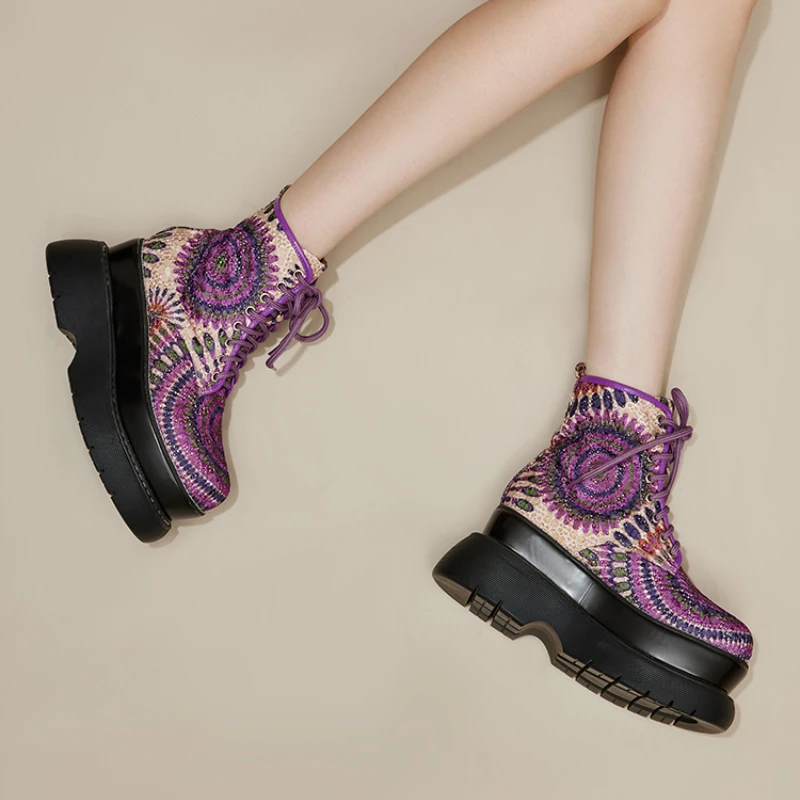 UNITYPUREMAX™ Purple Exotic Pattern Women’s Height Increasing Fashion Boots 5