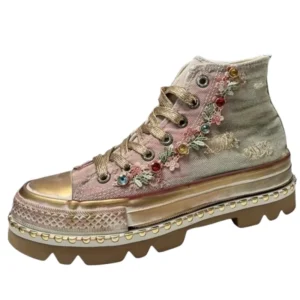 UNITYPUREMAX™ Women’s Gradual Change Embroidery High-Top Canvas Shoes | Retro Thick-Soled Dirty Board Sneakers 1